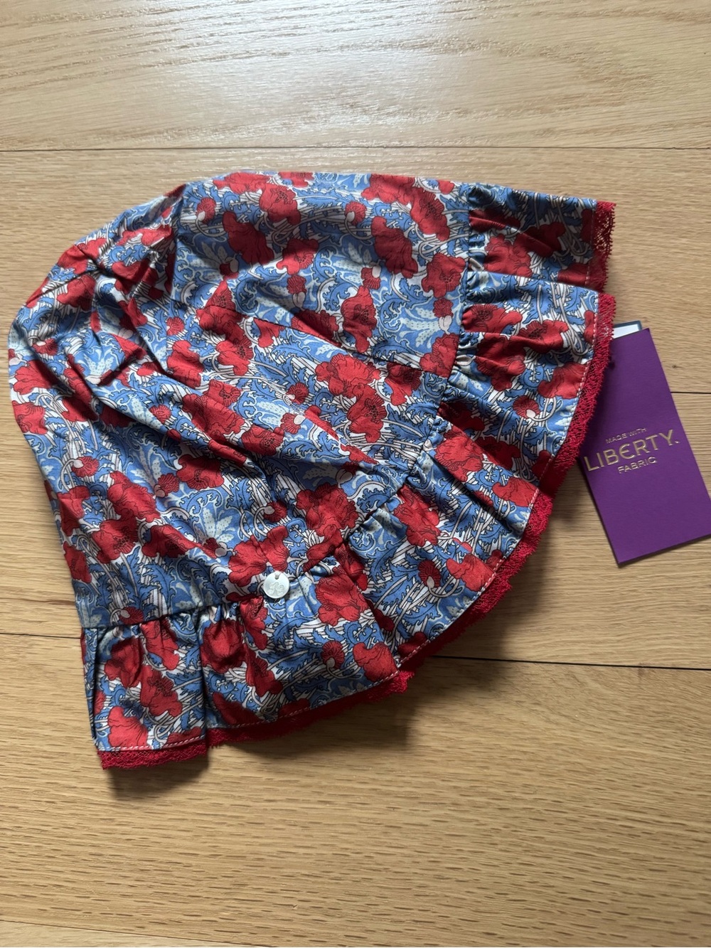 Tartine et Chocolat Red and Blue Liberty Floral Cotton Sun Hat